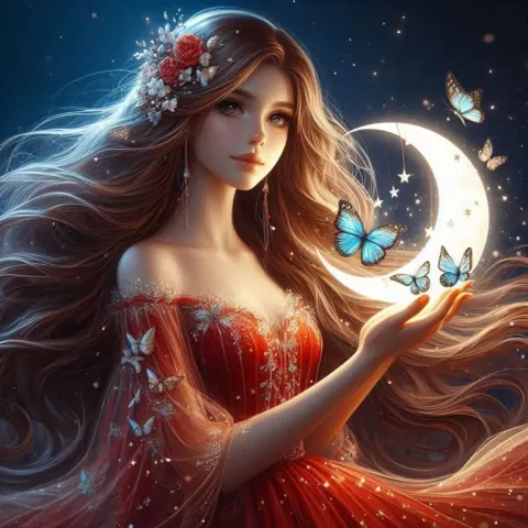 Princess Holding Blue Moon With Butterflies Inside