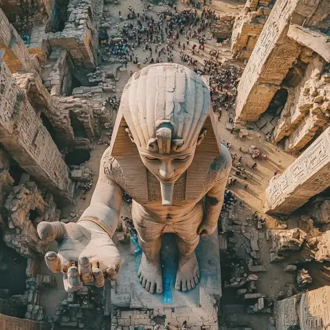 Drone View Hand Lifting Egyptian Woman