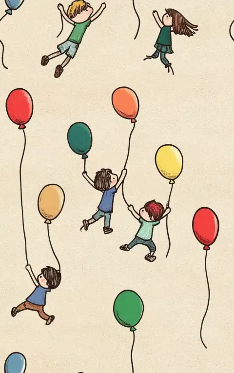 Cartoon Children with Balloons
