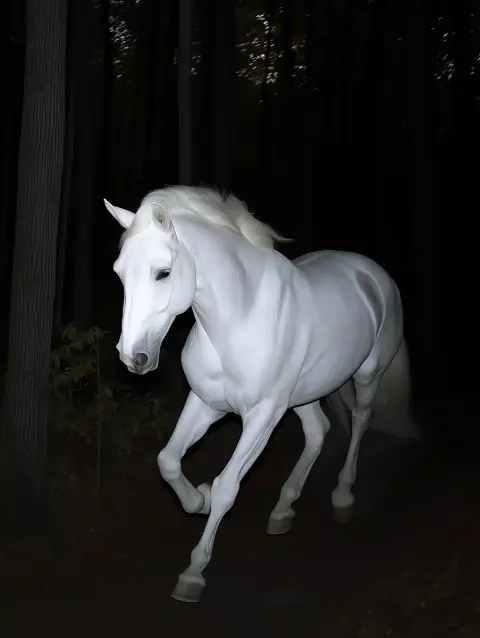 Albino Horse in Forest