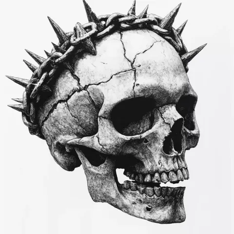 Spiked Chain Skull Blackwork