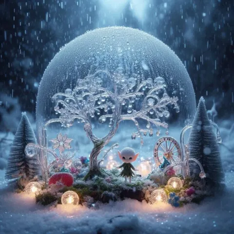 Tiny White Elf Under Icicle Tree Macro Fantasy Photo