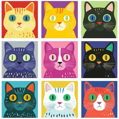 Colorful Cats Clip Art