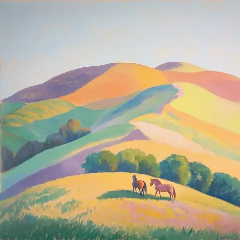 Pastel Horses on Hills