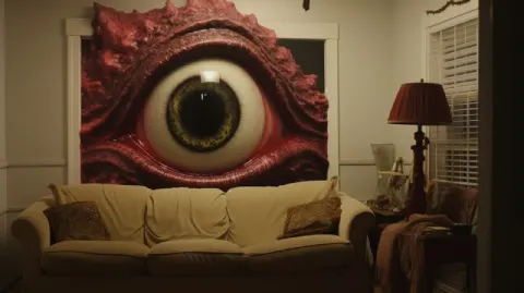 Cute Godzilla Eye Peeking Into Living Room Window