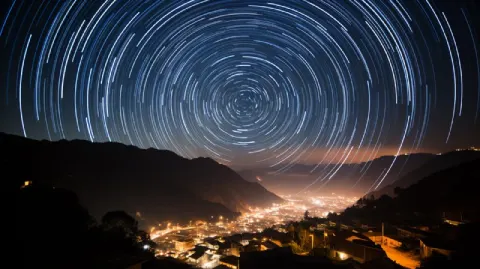 Star Trails Over Mountain Anamorphic Night Artwork