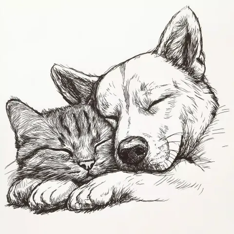 Monochrome Line Art Pets