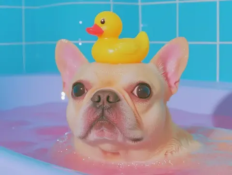 Vaporwave Bulldog with Duck