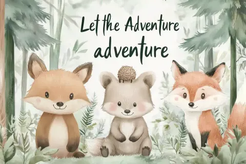 Watercolor Woodland Adventure Scene