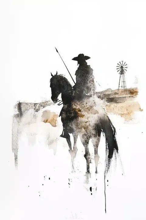 Silhouette Knight Watercolor Landscape
