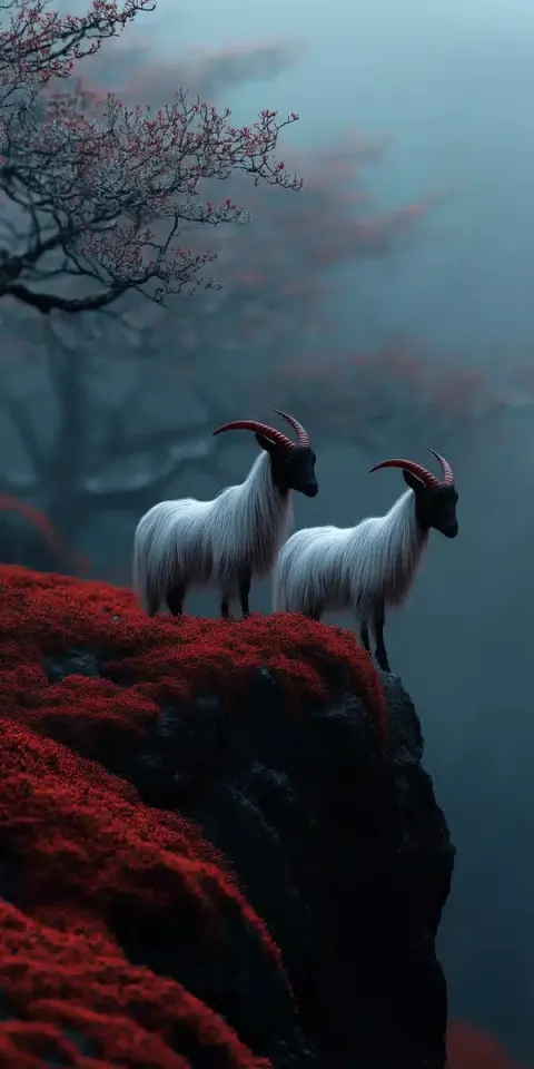 Photorealistic Goats on Cliff