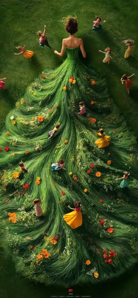 Grass Dress with Flowers