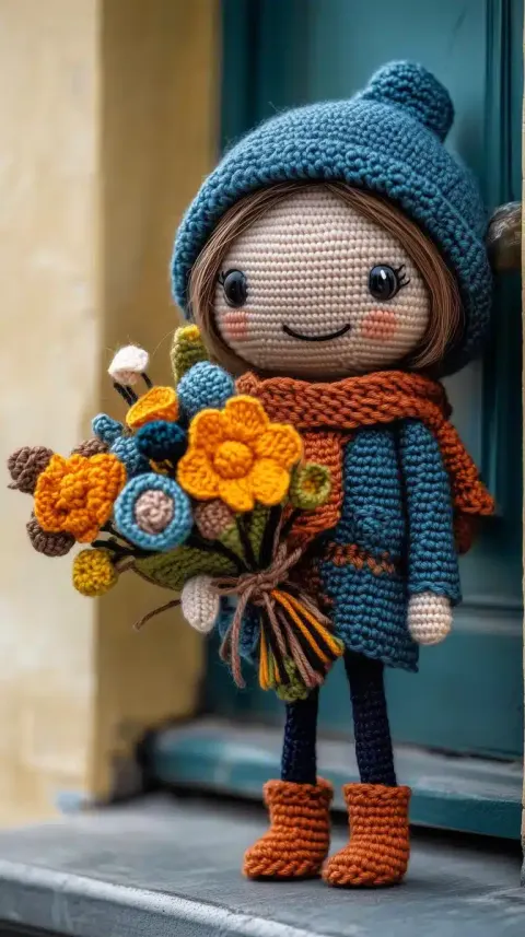 Knit Girl with Flowers