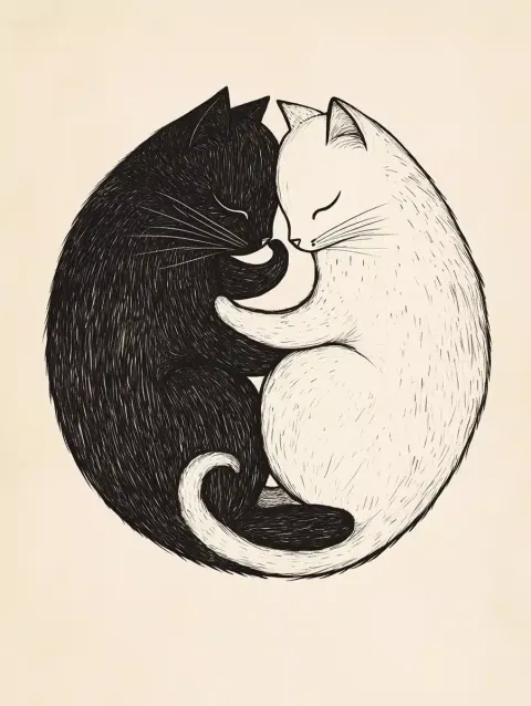 Minimalist Yin Yang Cats