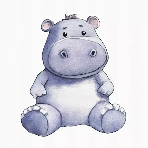 Vintage Watercolor Plush Hippo