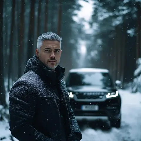 Businessman in Snowy Forest