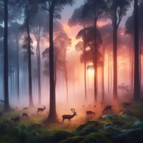Misty Forest at Dawn Atmospheric Landscape