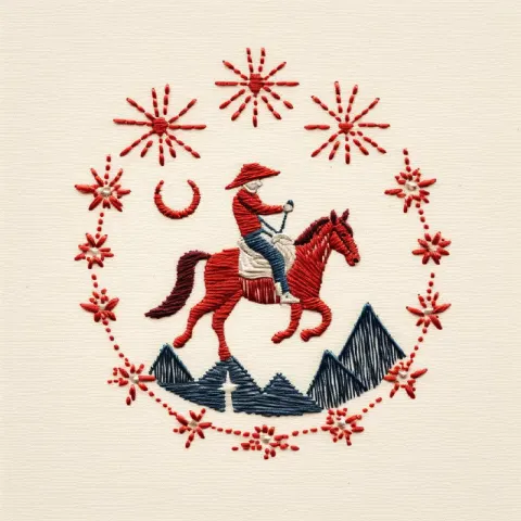 Simple Texas Rodeo Embroidery Stitch Illustration