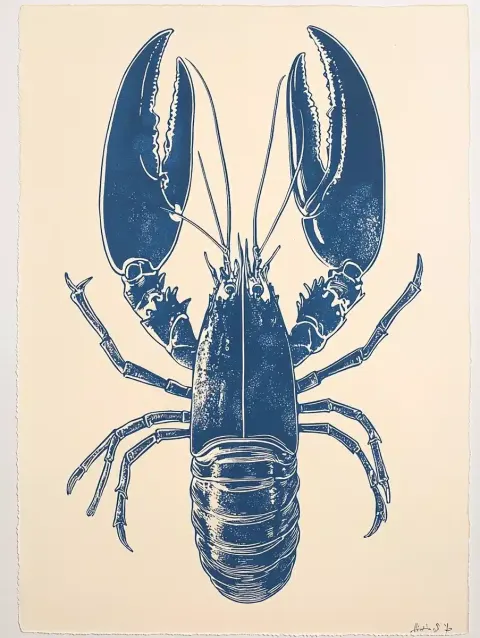 Linocut Lobster on Cream