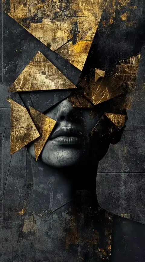 Abstract Golden Metal Head