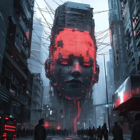 AI Tower Over Cityscape