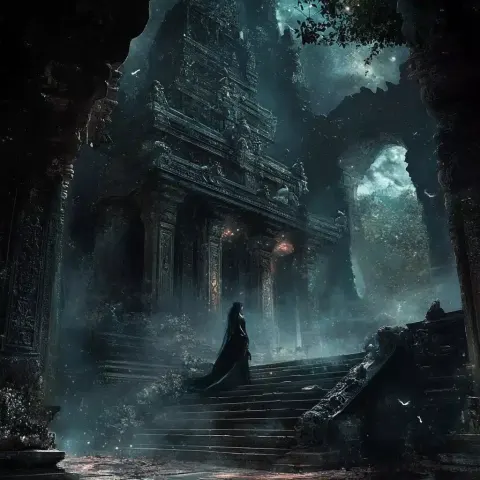 Mysterious Woman in Fantasy Temple
