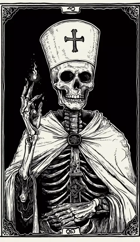 Skeleton Priest Tarot Card