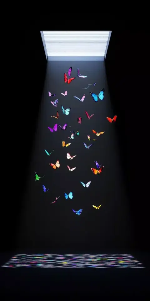 Colorful Butterflies Under Skylight