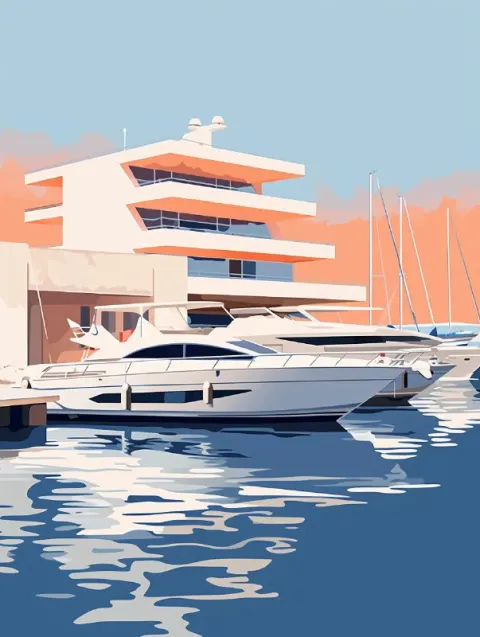 Tranquil Modern Marina With Sleek Boats Minimalist Art