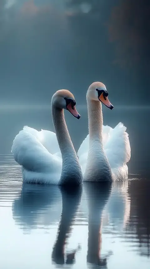 Swans on Reflective Lake