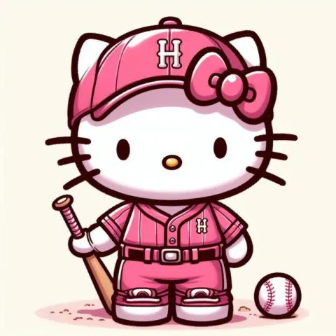 Hello Kitty in Pink Baseball Uniform Awaiting Turn