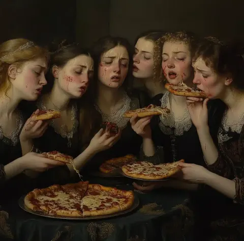 Dutch Painting of Women Eating Pizza