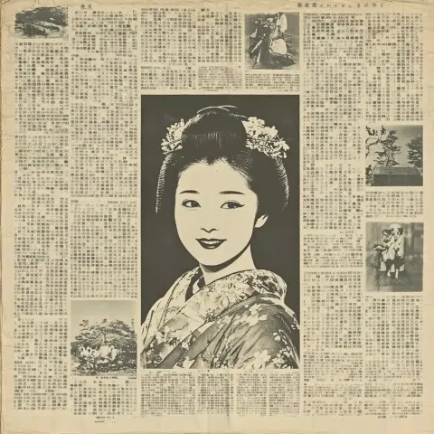 Geisha Label on Newspaper