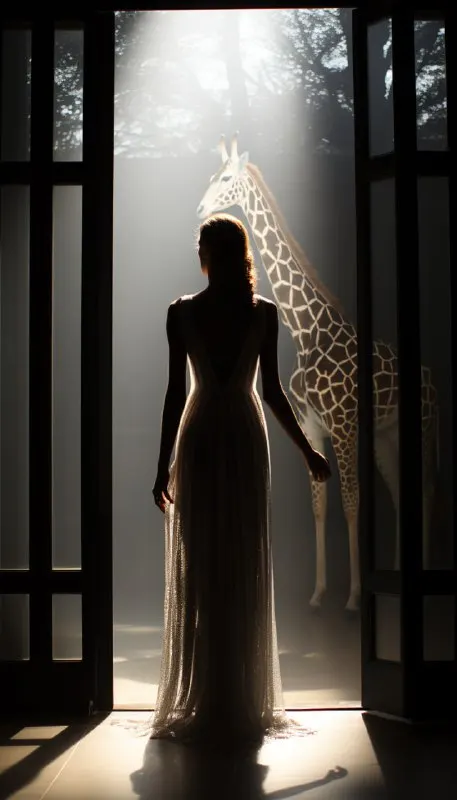 Backlit Giraffe Silhouette Black and White Photo