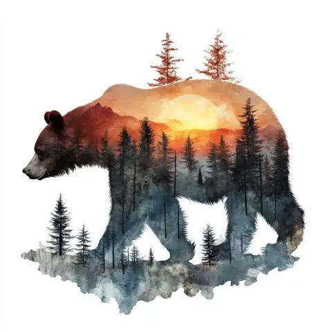Bear Forest Sunset Double Exposure