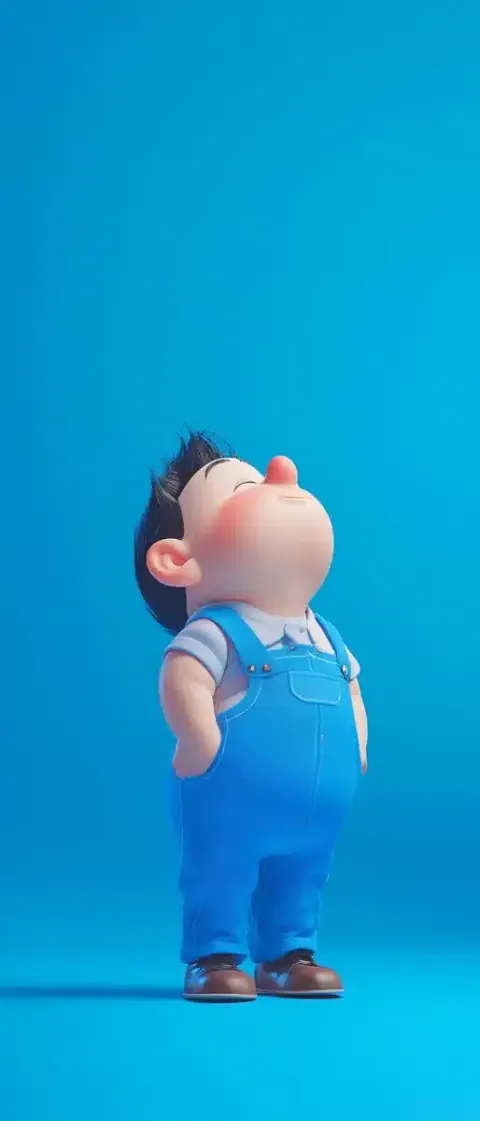 Plump Character in Overalls