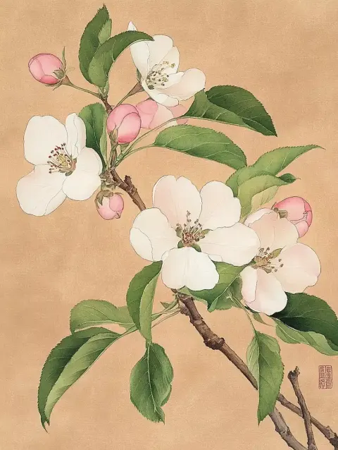 Watercolor Crabapple Blossoms