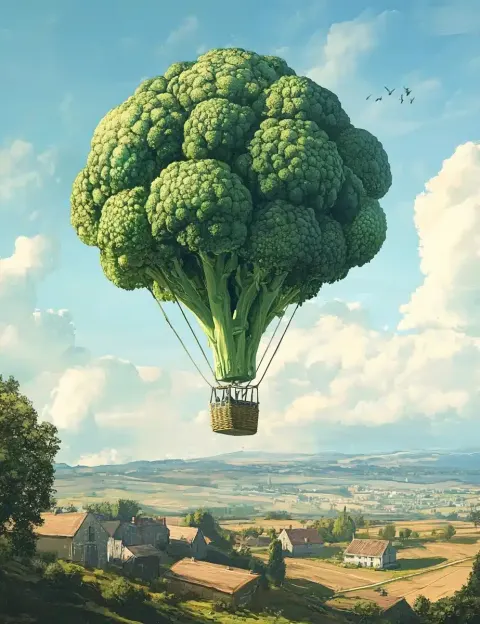 Broccoli Balloon Over Countryside