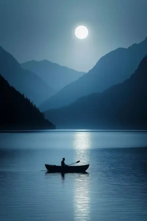 Minimalist Boat Under Moonlight