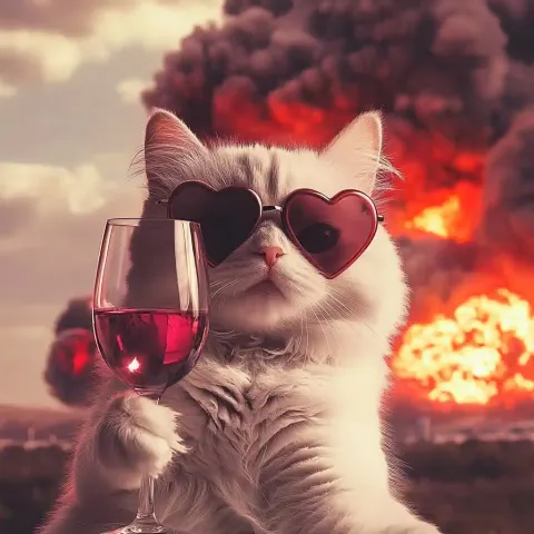 Feminine Cat with Wine