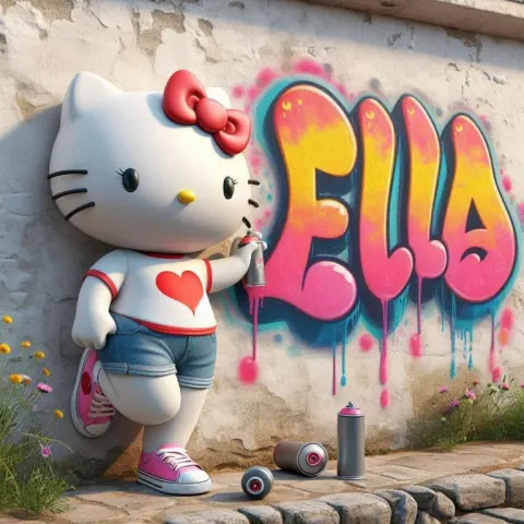 Proud Hello Kitty Beside Ella Graffiti Street Art
