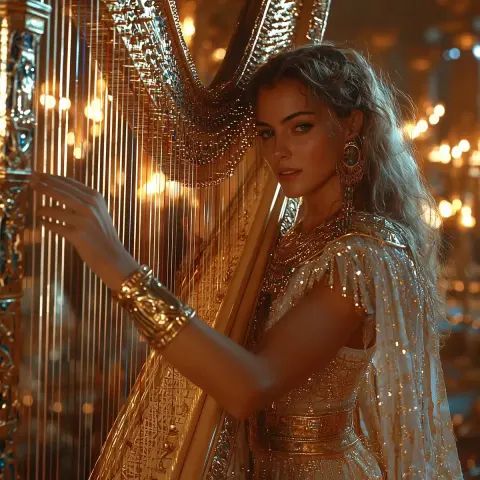 Cinematic Cleopatra Playing Harp