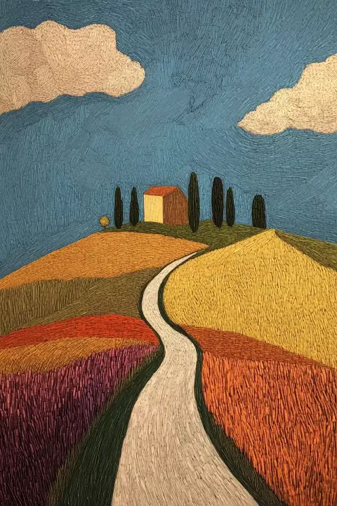 Colorful Crayon Country Engraving