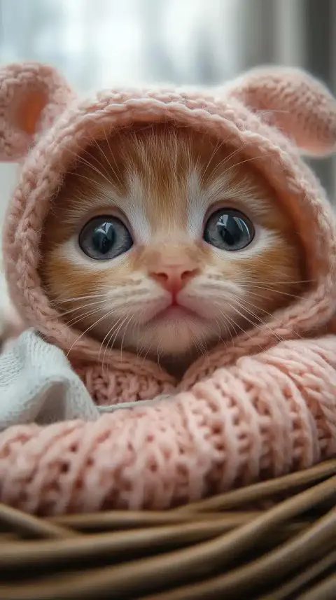 Fisheye Kitten in Basket