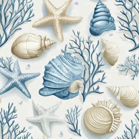 Nautical Pattern Seashells  Starfish