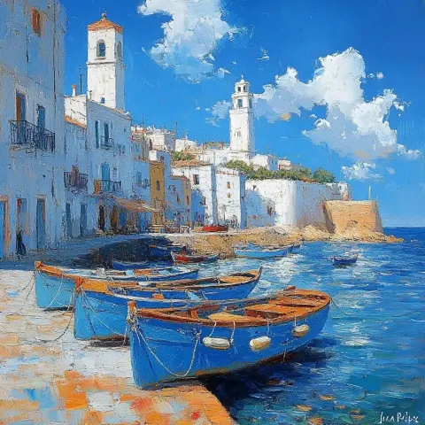 Impressionist Fishing Boats Scene