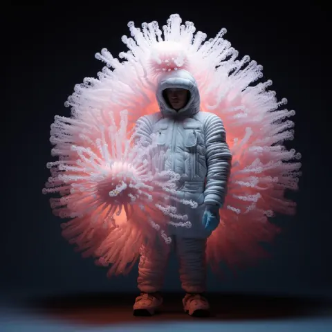 Glowing Pale Pink Ferrofluid Being Night Portrait
