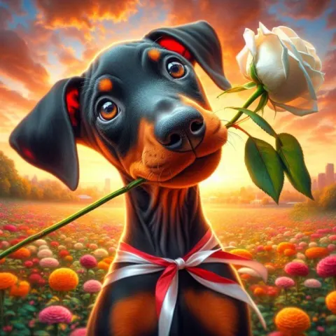 Curious Doberman Puppy Tilting Head Oil Painting