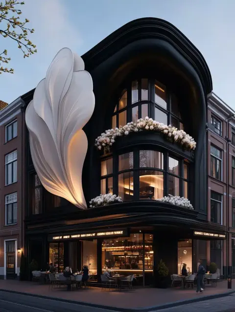 Tulip-Draped Modern Cafe
