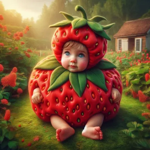Baby Girl in Strawberry Costume Anne Geddes Style